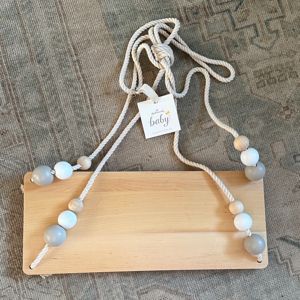 Hallmark Baby Natural Wooden Baby Swing with Gray and White Beads